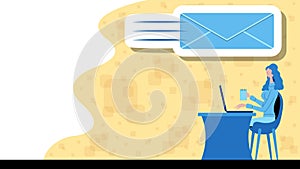 Business woman writing message with a email icon