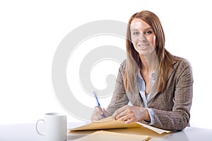 Business Woman Writing notes at desk