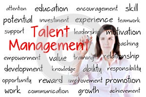 Business woman writing talent management concept.