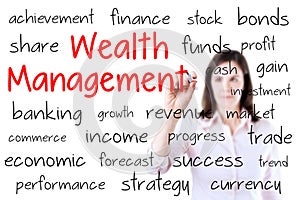 Business woman writing wealth management concept. photo