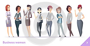 Business women character design collection. Professional females stand together.