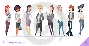 Business women character design collection. Professional females stand together.