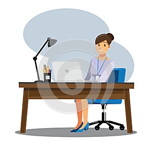 Business women People Desk,Vector illustration cartoon characte