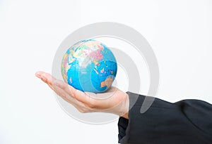 Business wonen holding globe