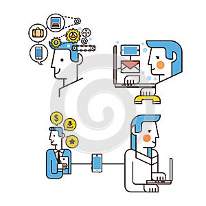Business work flow icon, sending email, get feedback, sending payment online with flat design vector illustration