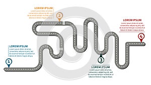 Business workflow roadmap with 4 check points on white