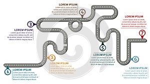 Business workflow roadmap with 7 check points on white