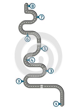 Business workflow roadmap with 8 check points on white, no text