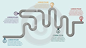 Business workflow roadmap, infographic with 5 check points