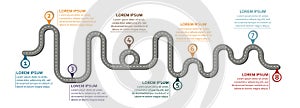 Business workflow roadmap in panoramic format on white with 8 check points