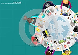 Business workplace Top view modern Idea and Concept Vector illustration Infographic template with Laptop,Smart Phone,coffee cup,Pe