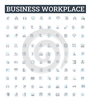 Business workplace vector line icons set. Workplace, Business, Office, Team, Productivity, Employees, Employers