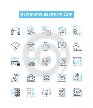 Business workplace vector line icons set. Workplace, Business, Office, Team, Productivity, Employees, Employers