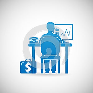 Business Workspace Symbol Businessman at Work Icon Design Template Vector Illustration