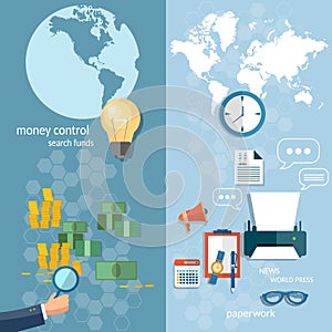 Business world concept money transfer transactions banners