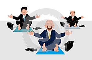 Business yoga for corporate office workers. Businessmen sitting