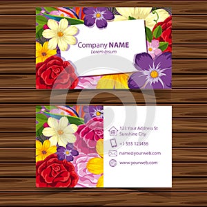 Businesscard template with colorful flowers