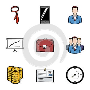 Businesscenter icons set, cartoon style