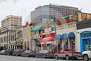 Businesses along historic 6th Street in downtown Austin, Texas