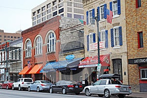 Businesses along historic 6th Street in downtown Austin, Texas