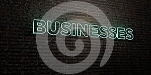 BUSINESSES -Realistic Neon Sign on Brick Wall background - 3D rendered royalty free stock image