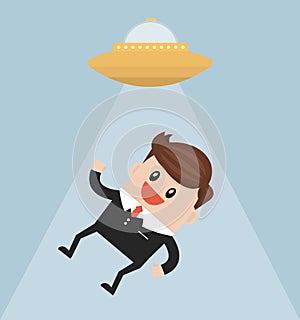 Businessman abducted by UFO flat design. photo