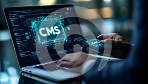 Businessman Accessing Cloud-Based Content Management System CMS Software on Mobile Device