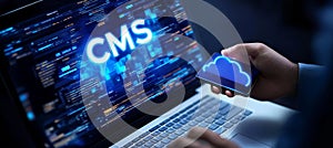 Businessman Accessing Cloud-Based Content Management System CMS Software via Mobile Device