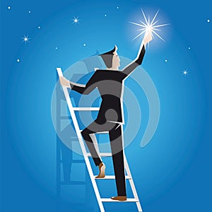Businessman achieves success on the staircase to the stars