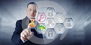 Businessman Activating Managed Services Icons