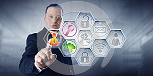Businessman Activating Managed Services Icons photo