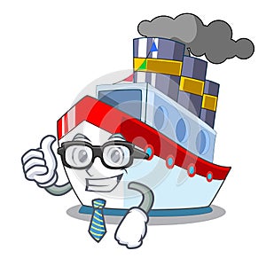 Businessman aerial in cartoon cargo ship view