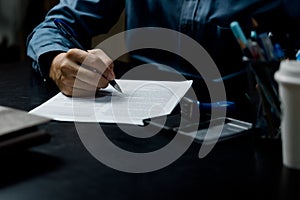 businessman agree to make deal signing document, sale contract or legal transaction contract at desk