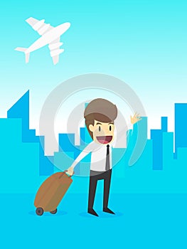 Businessman in airport and airplane,travel trip airplane airport