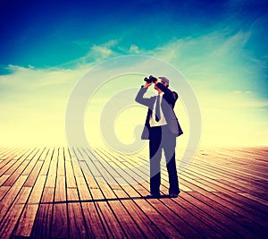 Businessman Alone Looking Explore Searching Landscape Concept