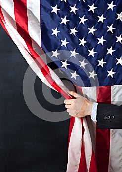 Businessman, America, USA, Flag, hidden, business, charcoal, threat or opportunity