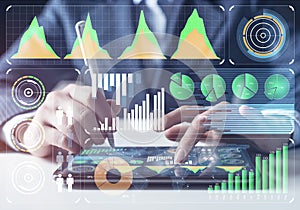 Businessman analysis trading diagram at tablet