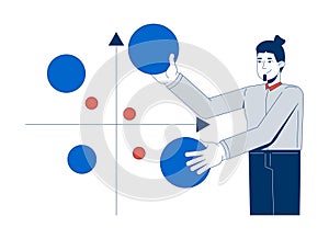 Businessman analyzing bubble chart 2D illustration concept