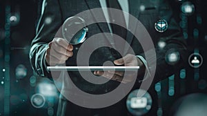 The businessman analyzing data. AI generated