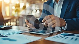 Businessman Analyzing Data on Tablet photo