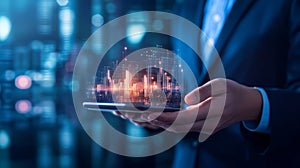 Businessman Analyzing Digital Financial Data on Tablet