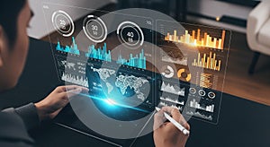 Businessman Analyzing Futuristic Digital Data Interface