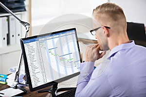 Businessman Analyzing Gantt Chart On Computer