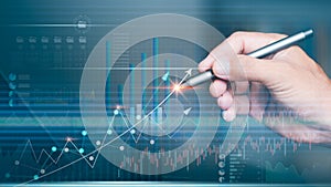 Businessman analyzing sales growth technique graph formulate marketing strategies and plans and manage the improvements that need