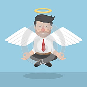 Businessman Angel Meditation Color Illustration