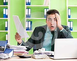 Businessman angry with excessive work sitting in the office