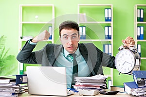 Businessman angry with excessive work sitting in the office in t