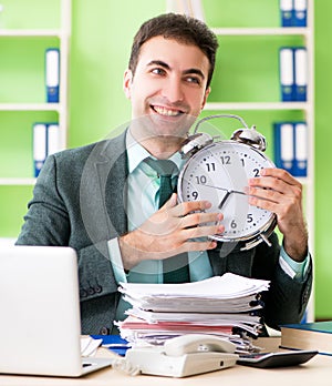 Businessman angry with excessive work sitting in the office in t