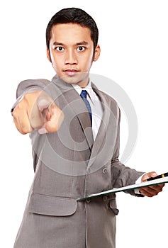 Businessman angry and pointing at something