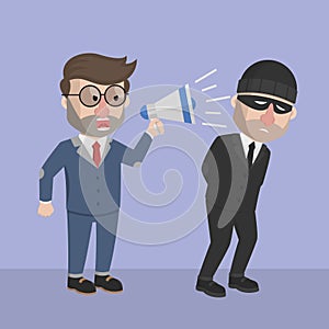 Businessman Angry With The Thief Color Illustration